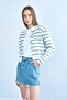 Women's Off-White Crew Neck Gold Button Brushed Striped Cardigan Jacket