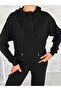 Women's Black Zippered Hooded Modal Tracksuit Set - 5