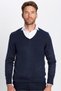 Men's Slim Fit Slim Fit Soft Textured Non-Pilling Navy Blue V-Neck Knitwear Sweater - 3
