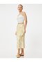 X Selected by Melis Ağazat - Floral Midi Length Double-Breasted Skirt with Side Ties in Viscose Fabric
