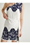X Melis Ağazat - One Shoulder Beaded Linen Mini Dress - 6