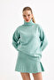 Mint Green Pleated Mini Skirt Turtleneck Sweater Bottom Top Knitwear Set - 7