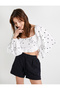 Crop Blouse with Balloon Sleeves, Square Neckline, Embroidered Ruffles and Gimping
