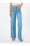Low Waist Denim Pants with Pocket Detail Comfortable Fit - Loose Straight Fit Jeans - 3