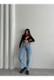 Women's Blue Snow Wash Color High Waist Skater Fit Loose Cut Baggy Denim - 8