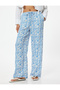 Wide Leg Pants High Waist Lacing Detailed Floral Patterned Comfortable Fit - 3