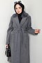 Fur Collared Cashmere Coat with Ribbed Detail, Smoked Hm2576 - 4