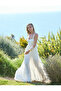 X Şahika Ercümen - Midi Length Dress with Scallop Detail, Heart Collar, Thick Straps, Lined