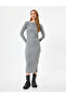 Midi Length Pencil Dress Ribbed Long Sleeve Crew Neck Slim Fit - 2