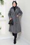 Fur Collared Cashmere Coat with Ribbed Detail, Smoked Hm2576