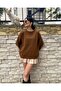 Women's Brown Oversize Crew Neck Knit Sweater - 2