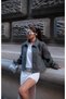 Wool-Like Fabric Loose Fit Zipper Closure Pocket Detail Trendy Bomber Pininterest Equivalent Jacket Coat - 2
