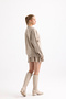 Beige Pleated Mini Skirt V-Neck Sweater Bottom Top Knitwear Set - 5