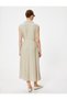 Sleeveless Midi Length Shirt Viscose Dress with Belt Pocket Detail - 4