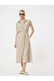 Sleeveless Midi Length Shirt Viscose Dress with Belt Pocket Detail - 2
