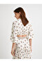 Crop Blouse with Balloon Sleeves, Floral, Tie Front - 4