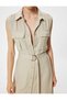 Sleeveless Midi Length Shirt Viscose Dress with Belt Pocket Detail - 5