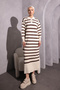 Women's Striped Shirt Collar Half Button Knitwear Sweater Dress - 3