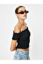 Off Shoulder T-Shirt Gimped Short Sleeve Slim Fit