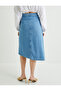 Double-Breasted Denim Skirt with Asymmetrical Belt Detail and Pockets - 5