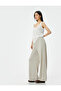 Wide Leg Trousers Regular Waist Elastic Viscose Mixed