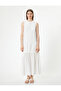 Sleeveless Viscose Long Dress Lined Skirt Hem Ruffles Crew Neckline - 3