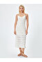 Midi Crochet Dress with Thin Straps, Openwork Beaded Lining - 3