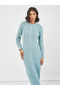 Cable Knit Hooded Long Sleeve Sweater Midi Dress - 2
