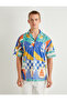 Patterned Kurta Shirt - Short Sleeve, Buttoned, Collar Detail, Cotton Regular Fit - 3