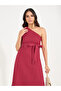 Solid One Shoulder Maxi Dress with Waist Tie Detail - 2