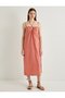 Midi Linen Dress with Halter Neck and Window Detail, Slit - 3