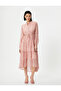 Midi Chiffon Dress with Asymmetrical Cut, Tie-Detail Waist and Buttons - 3