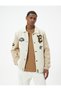College Jacket Applique Detailed Pocket Shirt Collar Snap Buttoned - 2