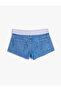 Mini Denim Shorts with Folded Waist and Different Fabric Detail Flexible Cotton Pocket - 8