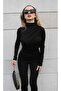 Black Half-Neck Gathered Long Sleeve Sandy Blouse - 7
