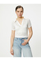 Crop Mesh T-Shirt Polo Neck Short Sleeve - 3