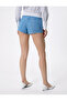 Mini Denim Shorts with Folded Waist and Different Fabric Detail Flexible Cotton Pocket - 5