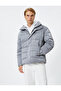 Puffer Jacket Shiny Stand Collar Zipper Pocket Snap Buttons - 3