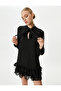 Balloon Sleeve Chiffon Dress Mini Scarf Collar Ruffles