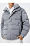 Puffer Jacket Shiny Stand Collar Zipper Pocket Snap Buttons - 5