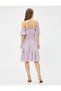 Short Madonna Collar Floral Dress Viscose Off-The-Shoulder Rubber Detail - 4