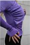 Lilac Half-Neck Gathered Long Sleeve Sandy Blouse - 7