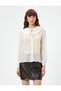 Chiffon Peter Pan Collar Shirt Ribbon Detailed Ruffle Long Sleeve - 3