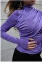 Lilac Half-Neck Gathered Long Sleeve Sandy Blouse - 3