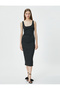 Midi Dress Strappy U-Neck Ribbed Bodycon - 3