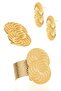 Women's Lacquer Gold Color Plated Spiral Printed Design Earring & Ring & Bracelet Set - 3