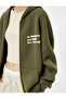 Oversize Hooded Raised Zippered Printed Sweatshirt - 5