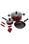 Cast Aluminium Cookware Sets of 7 Piece - PR22353-Red