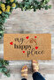 Patterned Door Mat, Suitable for Indoor and Outdoor Use, Door Mat with "My Happy Place" Written on It.