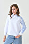 Women's White Blue Striped Patterned Long Sleeve Color Block Front Buttoned Modern Shirt Loi̇25-Pk1069 - 5